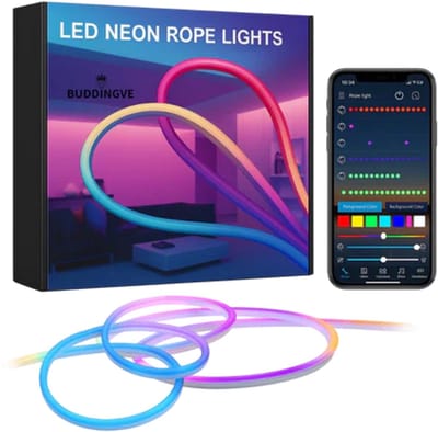 BUDDINGVE LED Strip 5m RGBIC - Neon Rope Light, App-bediening, Muziekmodus, Dimbaar, Waterdicht IP67 - Binnen & Buiten, Gaming, Woonkamer, Tuin, Feestverlichting