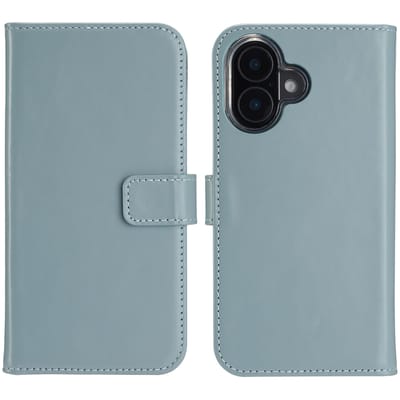 Selencia Hoesje - Geschikt voor Apple iPhone 16 Plus - Echt Lederen Bookcase - Air Blue