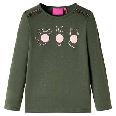 vidaXL - Kindershirt - met - lange - mouwen - 128 - kakikleurig