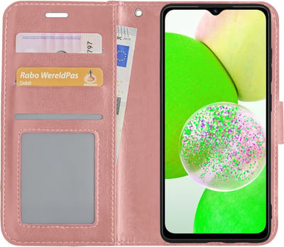 Hoesje Met Pasjeshouder - Geschikt voor Samsung Galaxy A14 - Luxe Bookcase Portemonee - Flip Case - Kunstleer Book Case - Flipcase - Book Cover - Walletcase - Portemonneehoes - Rosé goud