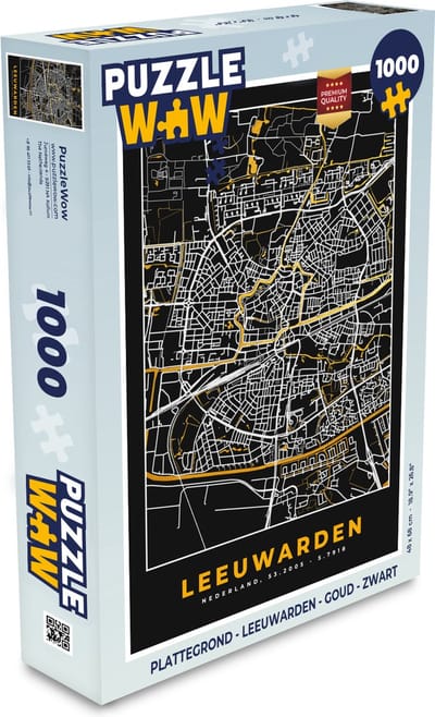 Puzzel Plattegrond - Leeuwarden - Goud - Zwart - Legpuzzel - Puzzel 1000 stukjes volwassenen - Stadskaart
