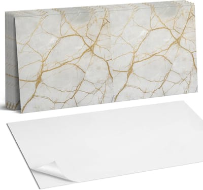 Coloray Plaktegels - Elegant marmerpatroon Wandtegel Zelfklevend - 60 cm x 30 cm - Wit Plaktegels - 6 stuks - Rechthoek PVC Tegels - Plaktegels Keuken - Zelfklevende Vloertegels Badkamer - Vinyl Tegels - Zelfklevende Wandtegels