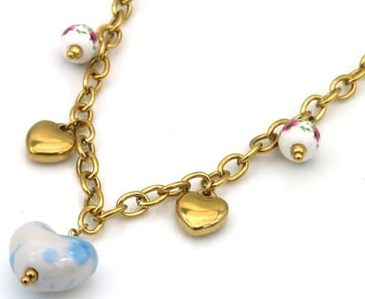 Ketting - RVS - hartjes - goudkleurig - 40-45 cm