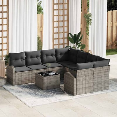 vidaXL - Bankstel - 9 - st - 8-Aantal - zitplaatsen - Grijs - poly - rattan