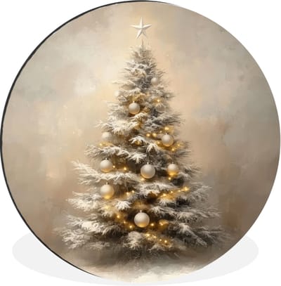 WallCircle - Wandcirkel - Muurcirkel - Kerst - kerstboom - Sneeuw - Art - Aluminium - Dibond - 140x140 cm - Binnen en Buiten