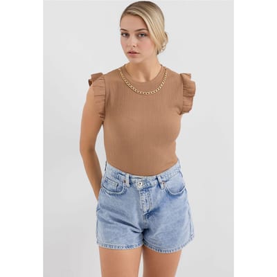 Geribbelde Mouwloze Crew Neck Blouse