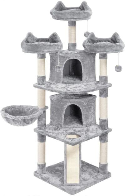 TIM® Krabpaal Voor Zware Katten – Grote & Stevige Krabpaal - Krabpaal Voor Grote Katten - Kat Toren – Krabton – Hoge Krabpaal 174 cm - XXL - Katten Verblijf – Krabtoren - Lichtgrijs- 55cm x 55cm x 174cm