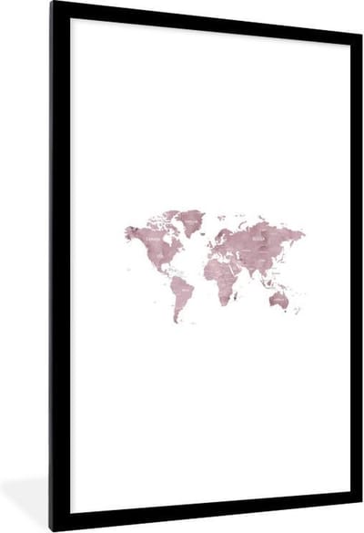Poster in lijst - Fotolijst 80x120 cm - Posters - Wereldkaart - Roze - Marmer - Posterlijst zwart - Decoratie - Wanddecoratie woonkamer - Muurdecoratie slaapkamer