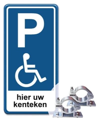 Parkeerbord mindervalide met kenteken 30x60 cm - Bevestiging: Met paalbeugels Ø48mm