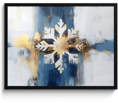 Poster in lijst - Fotolijst 70x50 cm - Posters - Abstract - Winter - Sneeuwvlok - Sneeuw - Goud - Posterlijst zwart - Decoratie - Wanddecoratie woonkamer - Muurdecoratie slaapkamer