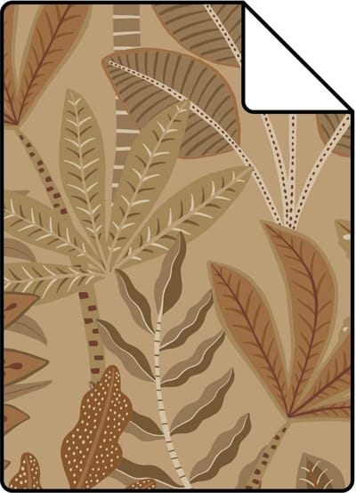 Proefstaal ESTAhome behang bladeren donker beige en terracotta - 26.5 x 21 cm - 139815-S