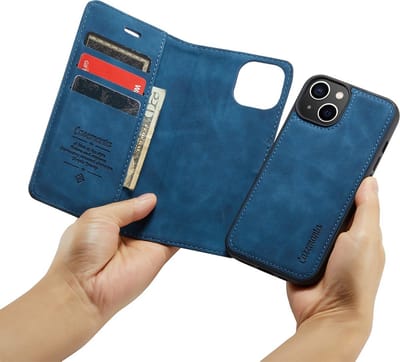 CaseMania Bookcase hoesje geschikt voor Apple iPhone 15 Plus - Effen Donkerblauw - Kunstleer - 2-in-1 Magnetisch Uitneembaar Design