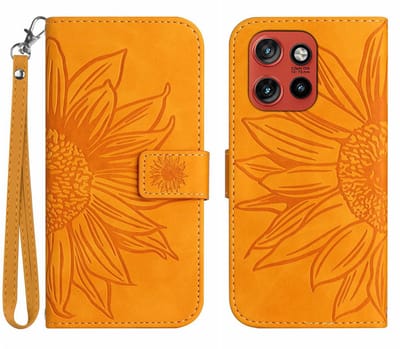 Coverup Hoesje - Geschikt voor Motorola Edge 60 Neo Hoesje - Coverup Zonnebloem Book Case met Koord - Oranje