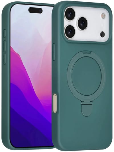 Backcover Hoesje Geschikt voor: iPhone 17 Pro Max Volledig Dekkende Schokbestendige Siliconen Backcover met Ringstandaard – 360° Bescherming - DonkerGroen