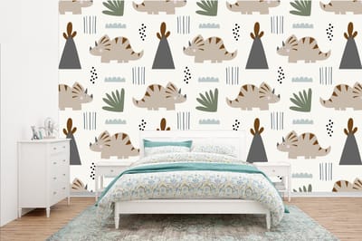 Behang - Fotobehang Jongens - Kinderen - Patroon - Dinosaurus - Breedte 385 cm x hoogte 240 cm