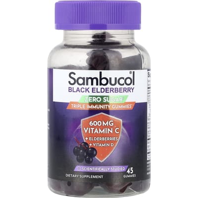 Sambucol, Zwarte Vlierbes, Suikervrij, Drievoudige Immuniteit Gummies, 45 Gummies