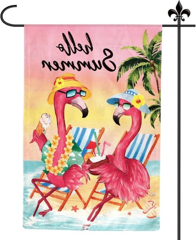 Zomer Flamingo Tuinvlag, 30x45cm Dubbelzijdige Premium Linnen Vlag voor Tropische Tuin Decoratie, Perfect voor Welkom en Seizoensgebonden Buitenversiering