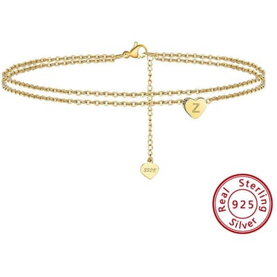 S925 Sterling Zilveren Armband Goud Overlappende Trend Sieraden Verstelbaar 26-letter Hartvorm length 16cm+5cm beige