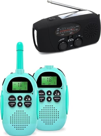 Noodpakket - 6 in 1 Noodradio + Walkie Talkie Twintalker - Nood Radio Opwindbaar + Zonneenergie - Op ingebouwde Batterijen ( Accu ) - Noodpakket Solar - Voor Rampen - Draagbare - FM AM Zwart