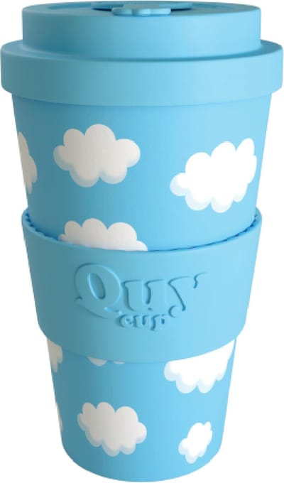 Quy Cup 400ml Ecologische reisbeker - “Sky" - Gerecycleerde flessen met Licht Blauw siliconen deksel 9x9xH15cm