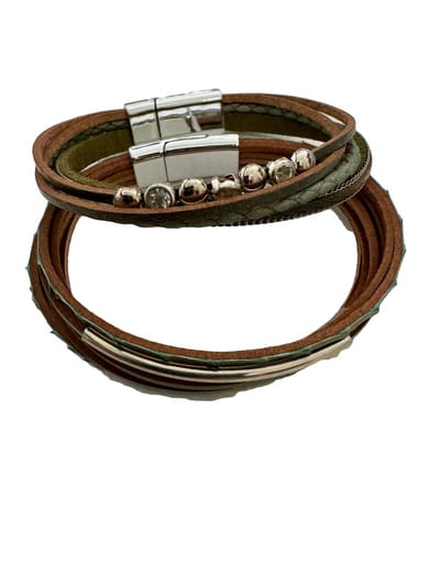 Petra's Sieradenwereld - Armbandenset leer groen zilver met magneetsluiting (1100)