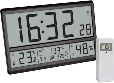 XXL Radiografische Digitale Klok - Grote Wandklok Met Buiten En Binnen Temperatuur - Wekker Met Snooze Functie - Datum En Weekdag Weergave - Zwart