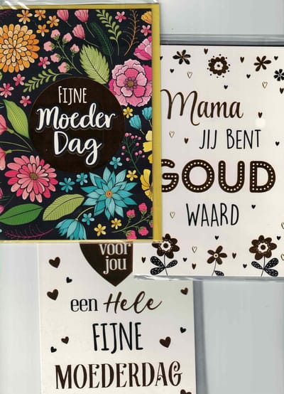 wenskaarten- moederdag - set van 3 - liefste moeder - mama - 3 wenskaarten - schoonmoeder - bonusmoeder - stiefmoeder - grootmoeder
