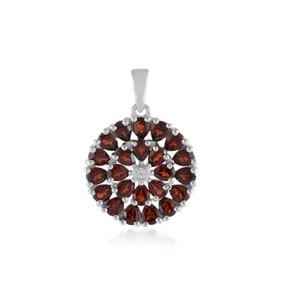 Cavill - Zilveren Hanger 925 Zilver Geplatineerd - 2.3 ct Mozambique Granaat Peervorm - 0.051 ct Zirkoon Rond - Tijdloos Elegant 28x21 mm