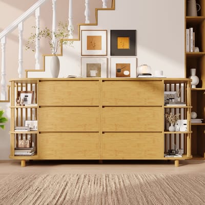 PHOEBE CAT Ladekast - 6 lades - Open planken - Verstelbare poten - 75 x 160 x 40 cm - Eikenhouten afwerking