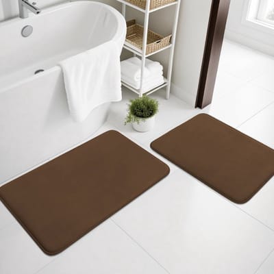 Memoryfoam Badmat Antislip 2-Delig, Luxe Badmatset, Wasbaar Badmatset 2-Delig, 40 x 60 cm + 50 x 80 cm, Bruin