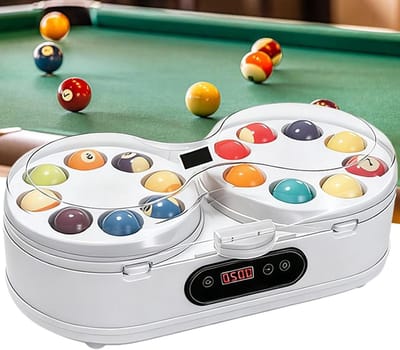 Biljartballenreiniger - Poolballen polijstmachine - Snelle Ballen Reiniging - Automatische Dubbele Rotatie - 16 Ballen - Wit