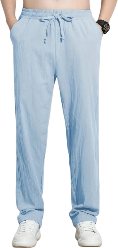 Livano Linnen Broek Heren - Zomerbroek - Volwassenen - Lange Broek - Pantalon - Strandbroek - Zomer - Ibiza Stijl - Lichtblauw - Maat S