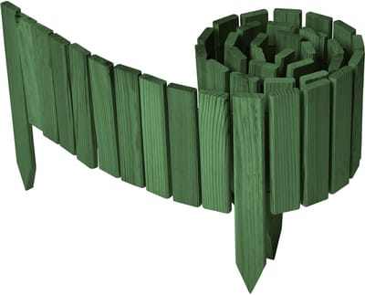 Garronda Rollborder - Flexibele houten - Gazonafscheiding - Palissade padenafscheiding - kan worden ingekort - Donkergroen - Hoogte: 20 cm, hekje 200 cm - GD-BRU-RollborderF200
