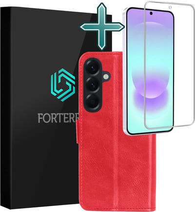Hoesje Met Screenprotector - Geschikt voor Samsung Galaxy A37 - Luxe Pasjeshouder - Flipcase - Bookcase Portemonee - Flip Case - Kunstleer Book Case - Book Cover - Walletcase - Portemonneehoes - Rood