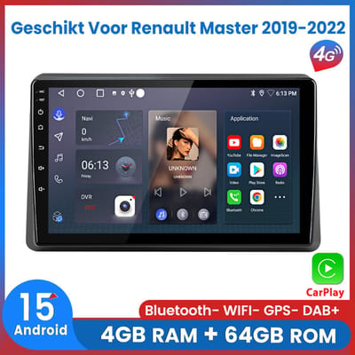 Awesafe 8-Core 4+64GB Android 15.0 Autoradio - Geschikt Voor Renault Master 2019 t/m 2022 - Draadloze Carplay Android Auto - Touchscreen - GPS Navigatie 4G WiFi - Bluetooth Radio - 2019 2020 2021 2022