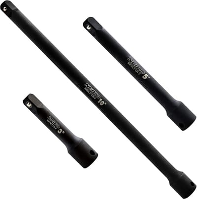 Set van 3 Impact Verlengstukken 1/2" Aandrijving - Diverse Lengtes (7.5, 12.5, 25 cm) - Chroom-Vanadium Staal