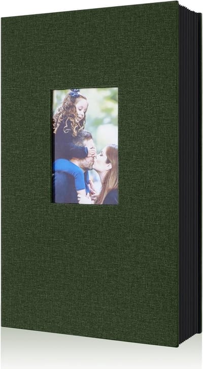Fotoalbum 10 x 15 cm met 300 pagina's, linnen, horizontaal ontwerp, slip pockets, groen