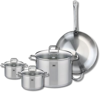 Set van 1 Koekenpan 32 cm en 3 kookpotten 14, 16 en 26 cm Elo Profi Citrin