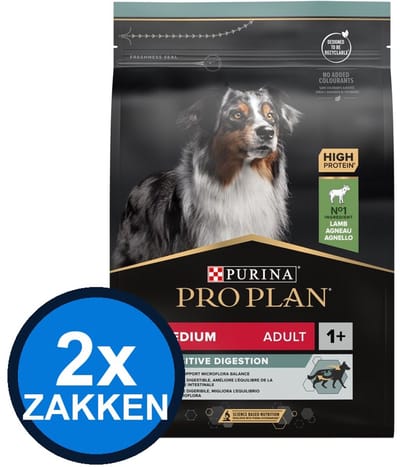 2x Pro Plan - Adult Medium Sensitive Digestion Lam - Hondenvoer Droogvoer - 3 kg