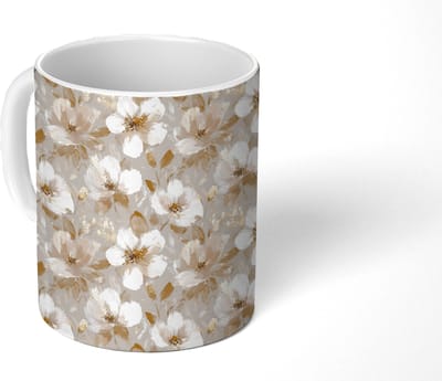 Mok - Koffiemok - Bloemen - artistiek - Goud - Mokken - 350 ML - Beker - Koffiemokken - Theemok