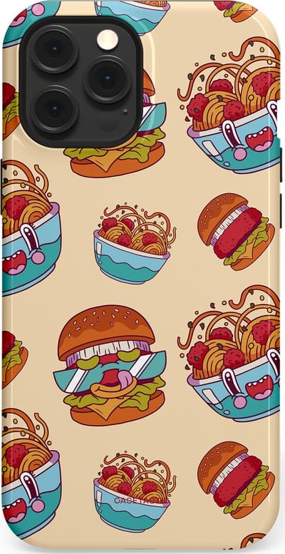 Casetastic Hoesje Geschikt voor Apple iPhone 12 Pro Max Magsafe - Stijlvolle Beschermende Duo-layer Case - Cartoon Hamburgers