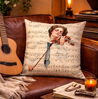 Vintage Melody Collection Kussenhoes - muziek - muzieknoten - muzieknoot - 45x45 cm