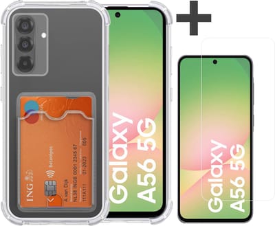 Hoesje met Screenprotector Geschikt voor Samsung Galaxy A56 Hoesje Met Pashouder Siliconen Shockproof Case - Arara Backcover- Transparant