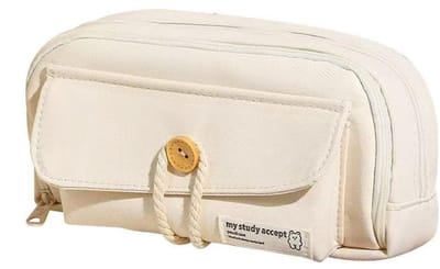 Dailygoods - Esthetische etui grote capaciteit, canvas pennenzak met voorvak, schattige organizer voor briefpapier voor tienermeisjes en volwassenen, minimalistische schoolbenodigdheden en