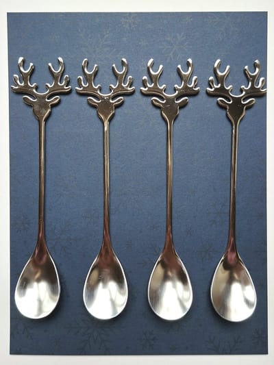 Lepeltjes hertenkop - 4 stuks - hert - gewei - rvs - zilver kleur - Kerst