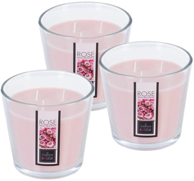 Atmosphera geurkaars - 3x - roos geur - 40 branduren - roze - in glas - aroma/geurkaars
