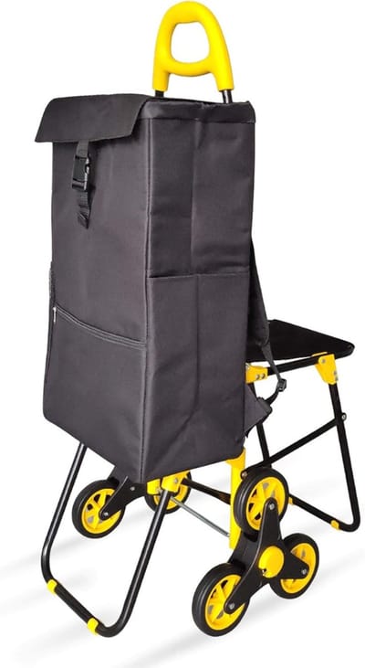 REN® Winkeltrolley - Trolley - Boodschappentrolleys - 6 Wielen voor Trappen - 37 Liter - Zwart en Geel - 59cm x 43cm x 104cm