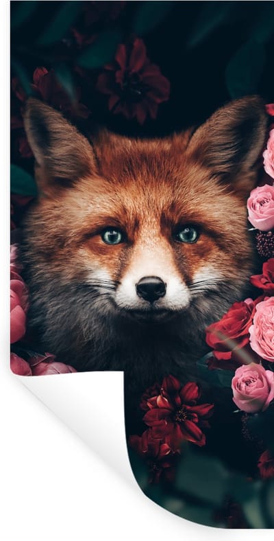 Muurstickers - Sticker Folie - Vos - Bloemen - Botanisch - Dieren - 40x80 cm - Plakfolie - Muurstickers Kinderkamer - Zelfklevend Behang - Zelfklevend behangpapier - Stickerfolie