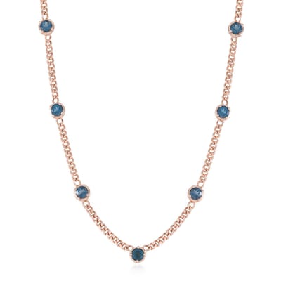 Cavill - Halsketting 925 Sterling Zilver Roségoudverguld - 17 Ronde Londenblauwe Topaas 5.36 ct - Elegante Edelsteen Ketting