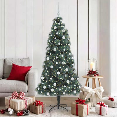 vidaXL - Kunstkerstboom - met - verlichting - en - ballen - set - Groen - 180 - cm - PET